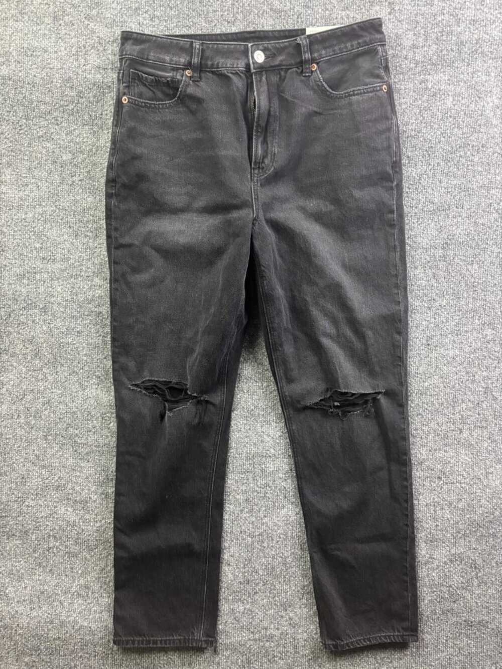 American Eagle Mom Jeans Womens 10 Black High Rise Distressed Strigid‎ 30x28.5